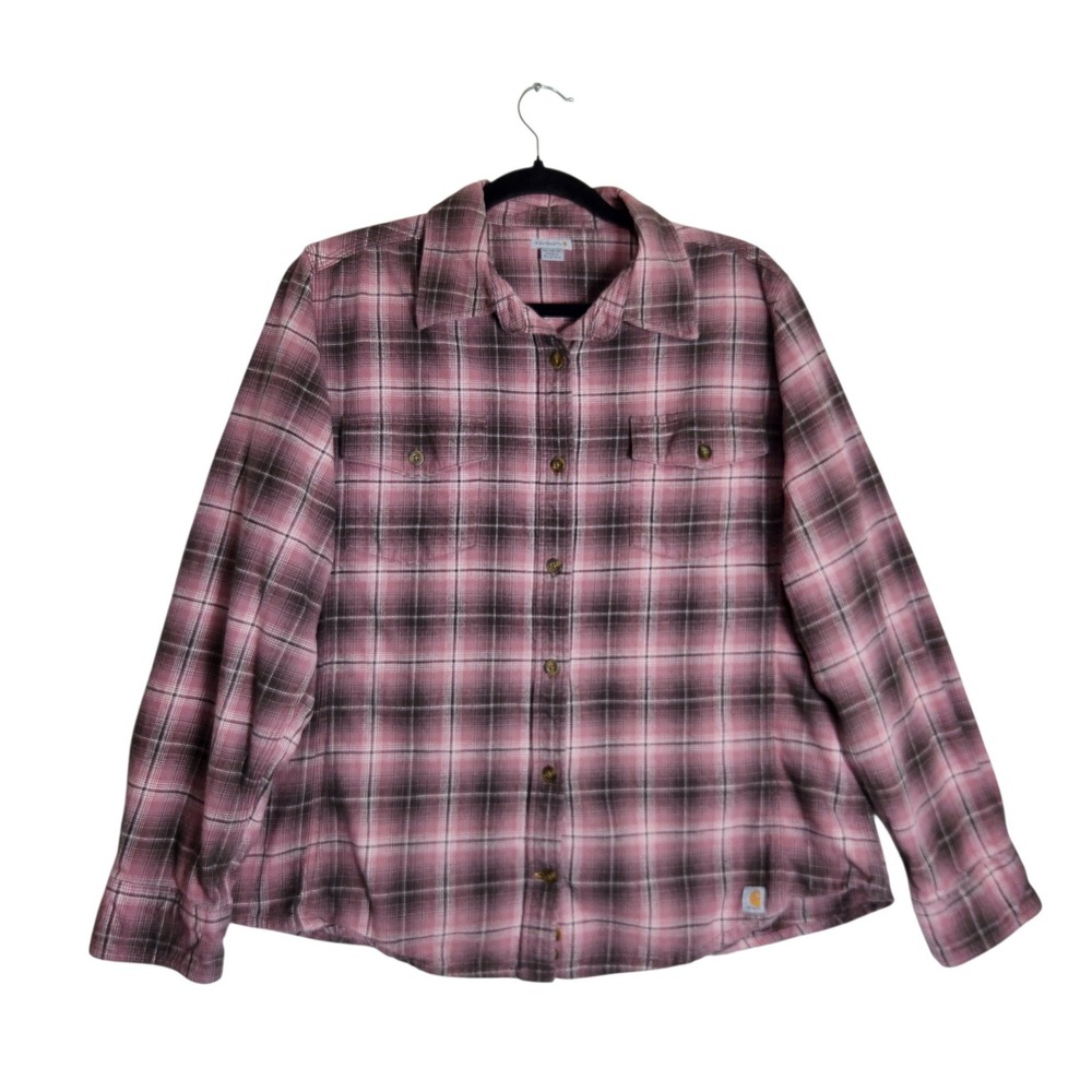 Carhartt Womens XL Pink Plaid Flannel Button Down Shirt 100714 203